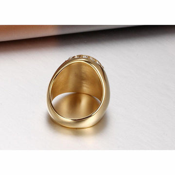 Stainless Steel 316L Vintage Gold Color Crystal Men's Masonic Ring - The Jewellery Supermarket